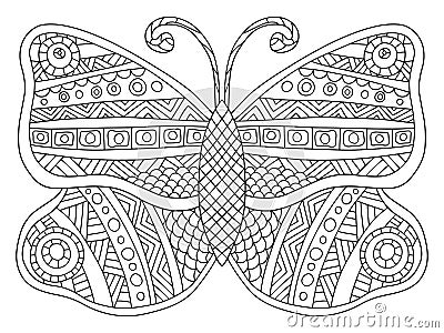 Detailed ornamental symmetry butterfly vector coloring page Vector Illustration